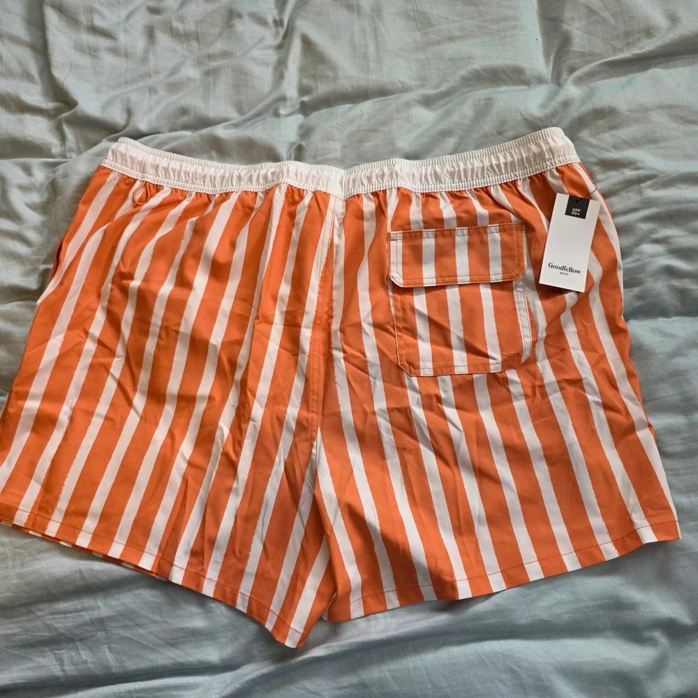 Goodfellow & Co Mens XXL Swim Trunks Orange White Striped 5